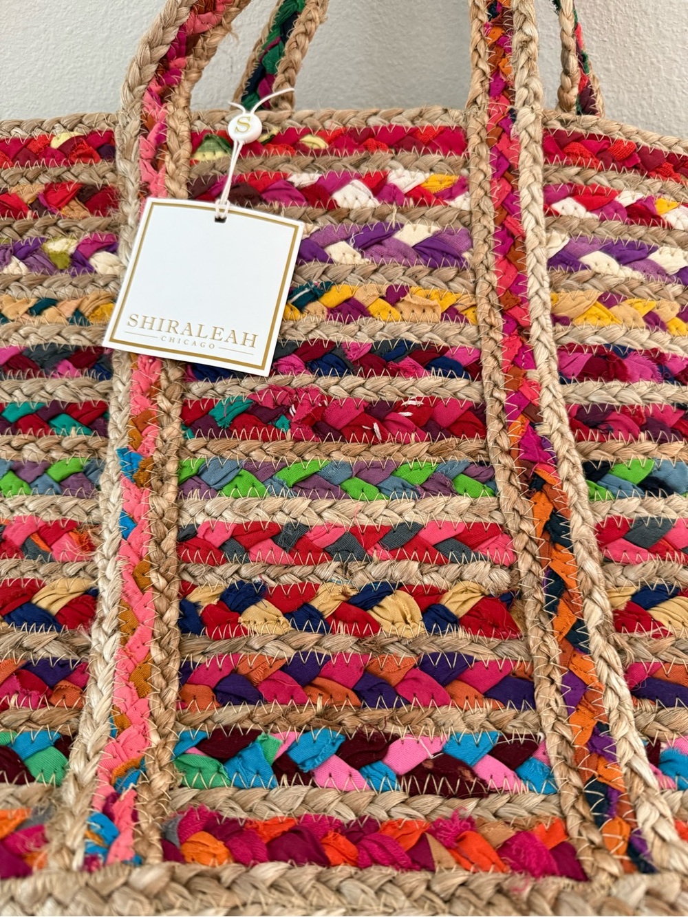 Shiraleah Colorful Striped Braided Jute Raffia Summer Vacation Tote NWT - Picture 4 of 7